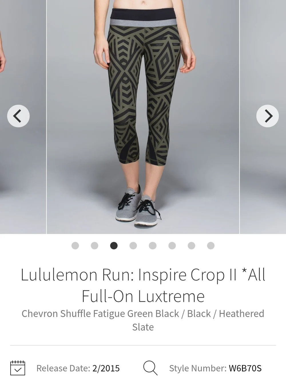 lululemon athletica Chevron Shuffle Fatigue Green & Black Inspire Crop II
